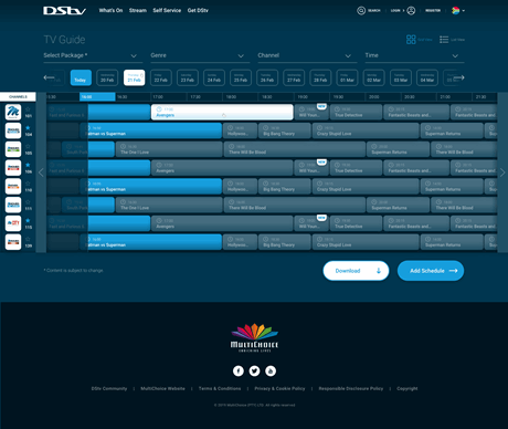 DStv tv guide grid view